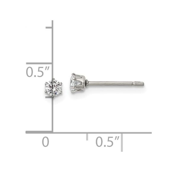 Kazi Luxury Chisel Stainless Steel Polished 3mm Round CZ Stud Post Earrings - Picture 5 of 5